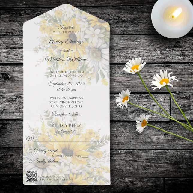 Country Sunflowers & Daisies with QR Code  All In One Invitation (Creator Uploaded)