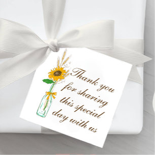 Country Sunflowers Fall Floral Wedding Thank You Favour Tags
