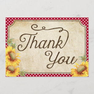 Country Sunflowers Gingham Check Rustic Thank You