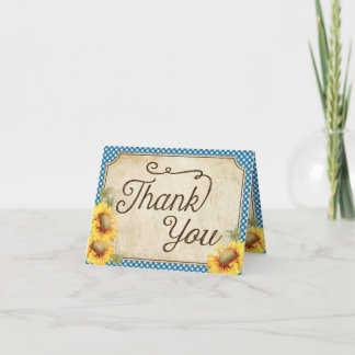 Country Sunflowers Gingham Check Rustic Thank You Card
