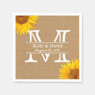 Country Sunflowers Monogram Burlap Rustic Wedding Napkin