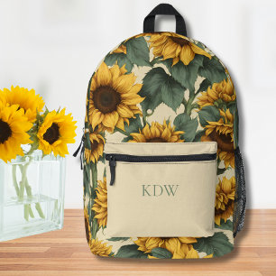 Country Sunflowers Monogram  Printed Backpack