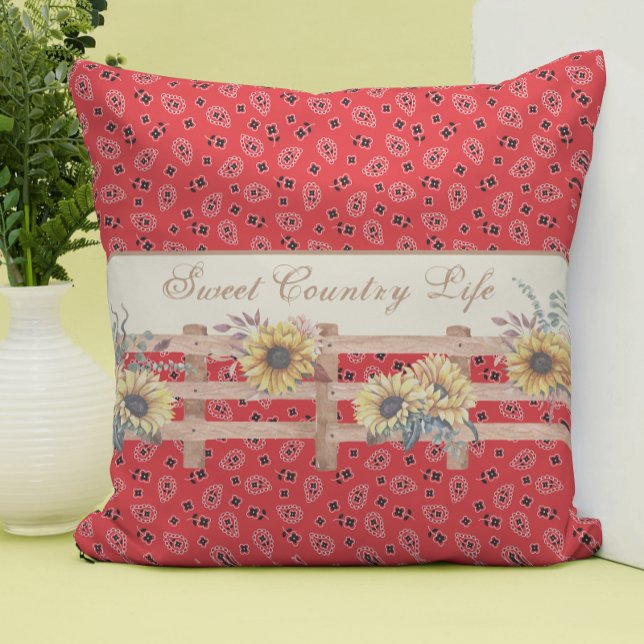 Country Sunflowers on Bandanna Print Custom  Cushion (Creator Uploaded)
