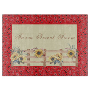 Country Sunflowers on Bandanna Print Custom Cutting Board