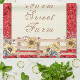 Country Sunflowers on Bandanna Print Custom  Tea Towel
