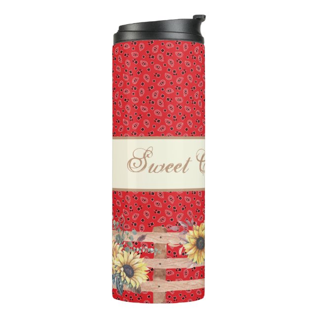 Country Sunflowers on Bandanna Print Custom  Thermal Tumbler (Rotated Left)