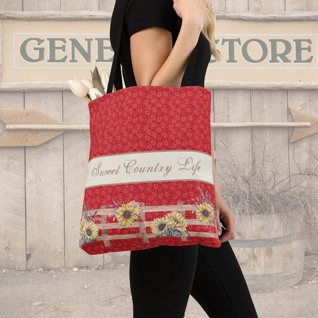 Country Sunflowers on Bandanna Print Custom  Tote Bag (Creator Uploaded)