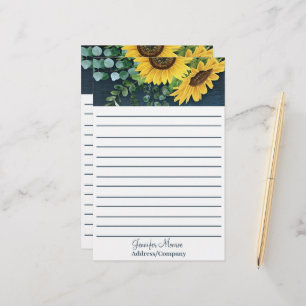 Country sunflowers personalised lined stationery