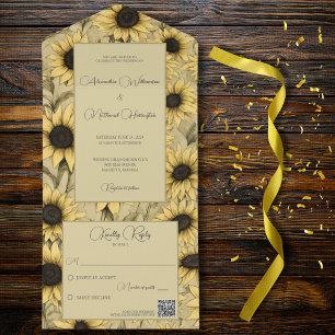 Country Sunflowers QR Code All In One Invitation