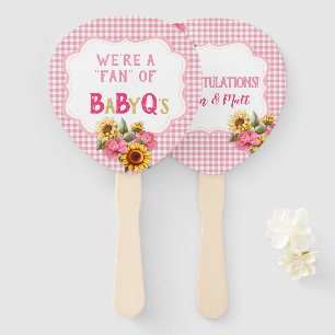 Country Sunflowers Roses Pink Gingham Check BabyQ Hand Fan