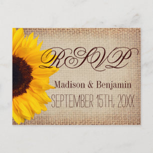 Country Sunflowers Rustic Burlap RSVP POSTCARDS
