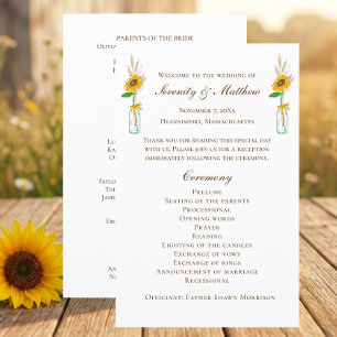 Country Sunflowers Rustic Floral Wedding Program