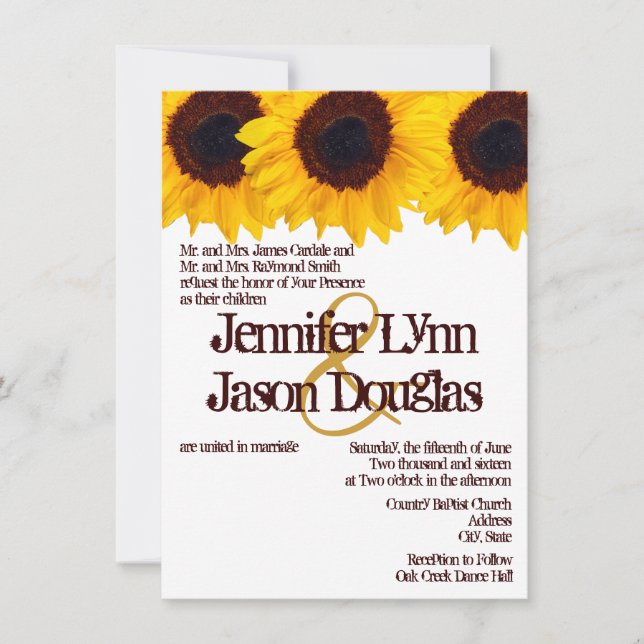 Country Sunflowers Rustic Wedding Invitations (Front)