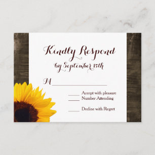 Country Sunflowers Rustic Wood Wedding RSVP Cards
