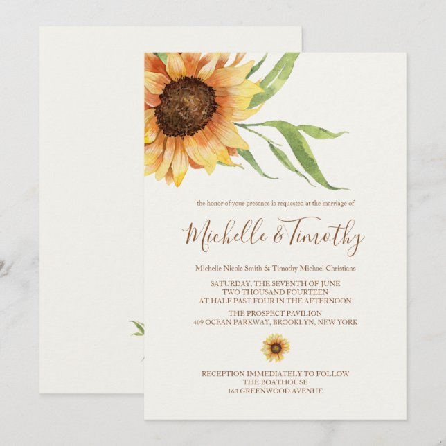 Country Sunflowers Wedding Invitations (Front/Back)