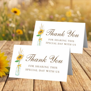 Country Sunflowers Yellow Thank You Floral Wedding Place Card