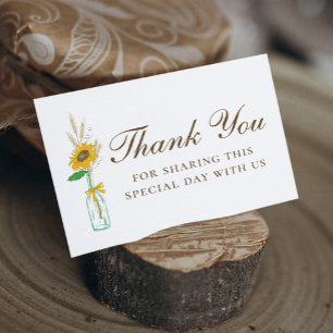 Country Sunflowers Yellow Thank You Floral Wedding Place Card