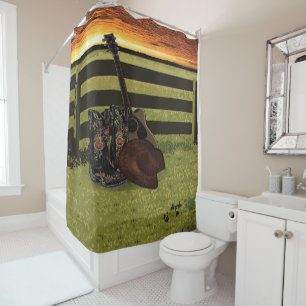 Country Sunset Shower Curtain – Guitar