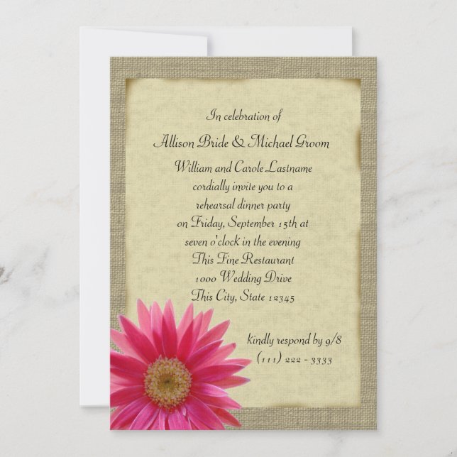 Country Sunshine Pink Daisy Rehearsal Dinner Invitation (Front)