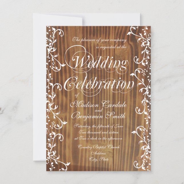 Country Swirl Rustic Wood Wedding Invitations (Front)