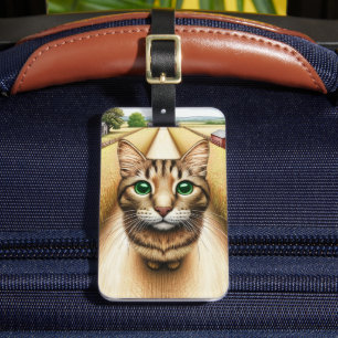 Country Tabby Cat with Rustic Farm Landscape Luggage Tag