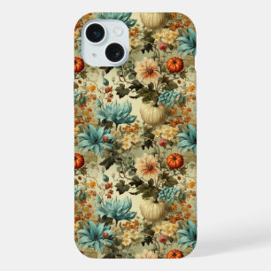 Country Teal Pumpkin Floral Vintage iPhone 15 Plus Case