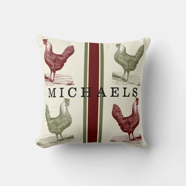 Country Toile Rustic Country Vintage Chicken Name Cushion (Front)