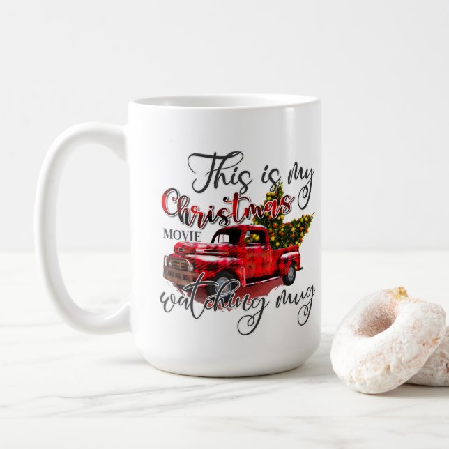 Country truck Christmas movie watching Coffee Mug (With Donut)