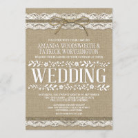 Country Twine Burlap and Lace Wedding Invitations