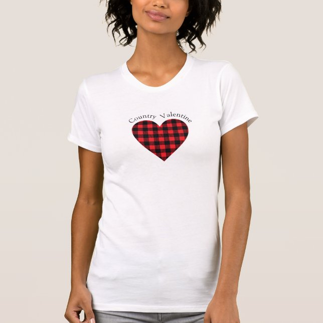 Country Valentine Buffalo Check Heart Plaid T-Shirt (Front)