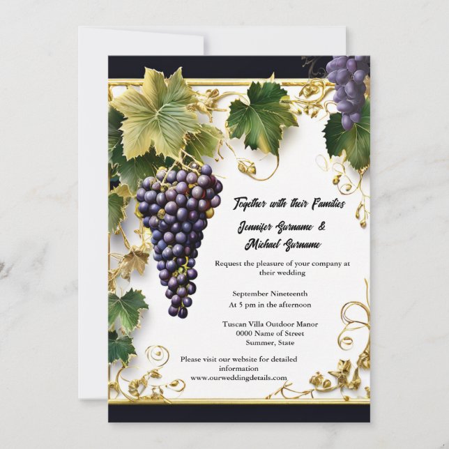 Country vineyard grape vine greenery tuscan invitation (Front)