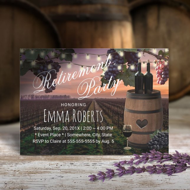Country Vineyard Rustic Wine Barrel Retirement Invitation (Creator Uploaded)