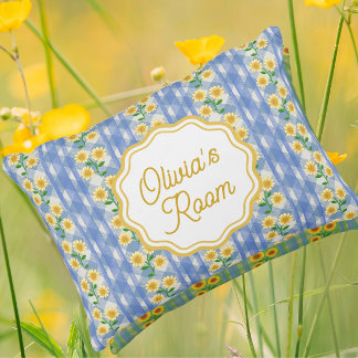 Country Vintage Blue Yellow Daisy Personalized Decorative Cushion