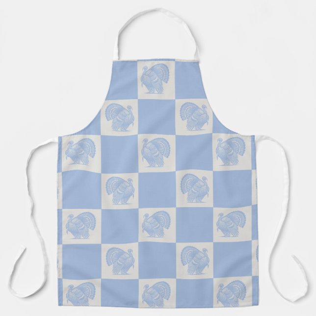 Country Vintage Distressed Blue Ivory Turkey  Apron (Front)