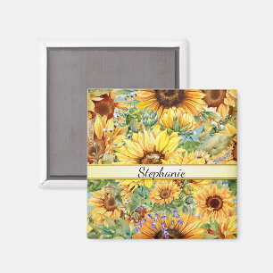 Country Vintage Style Watercolor Sunflowers Magnet
