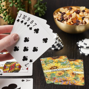 Country Vintage Style Watercolor Sunflowers Playing Cards