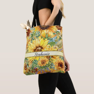 Country Vintage Style Watercolor Sunflowers Tote Bag