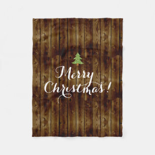 Country Vintage Wood Merry Christmas Fleece Blanket