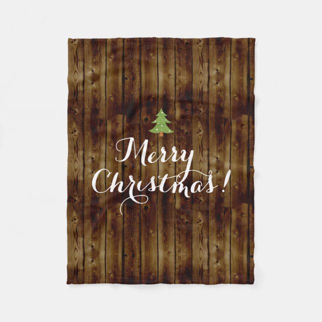 Country Vintage Wood Merry Christmas Fleece Blanket (Front)