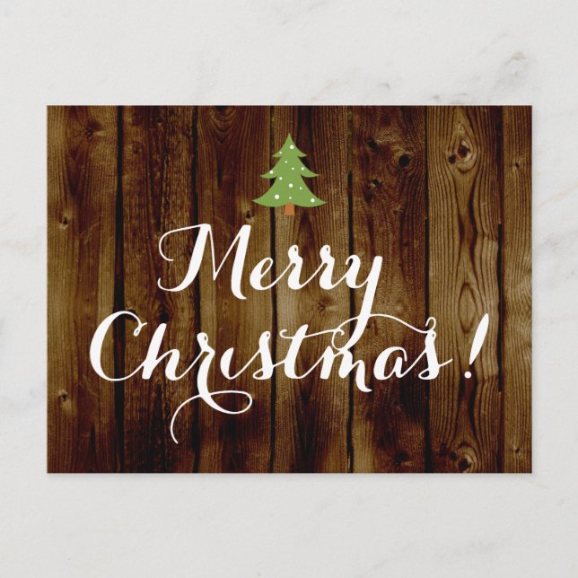 Country Vintage Wood Merry Christmas Holiday Postcard (Front)