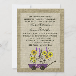 Country Wagon & Burlap Wedding Invitation