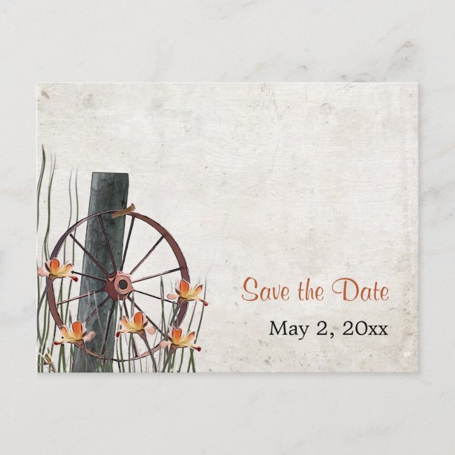 Country Wagon Wheel  - Save the Date Announcement Postcard (Front)