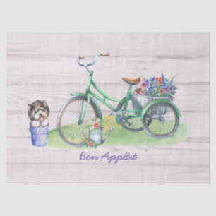 Country Watercolor Bicycle, Flowers & Cute Yorkie Tissue Paper