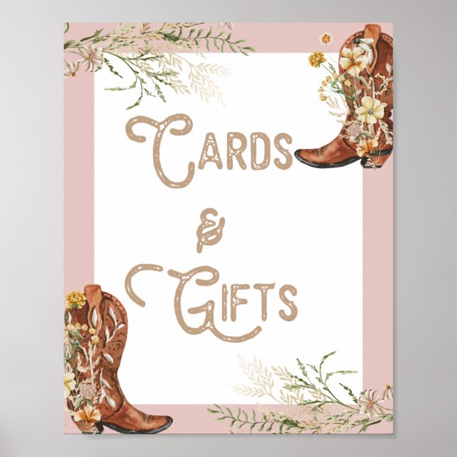 Country Watercolor Floral Boots Cards & Gifts Poster (Front)