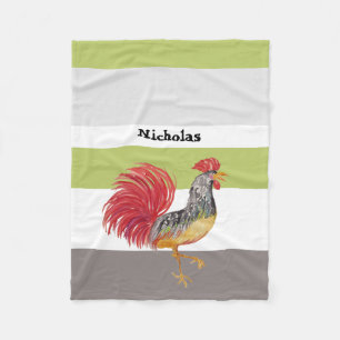Country Watercolor Rooster Personalised Fleece Blanket