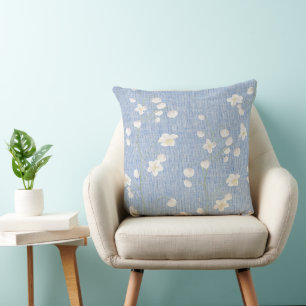 Country Watercolor White Wildflowers Cushion
