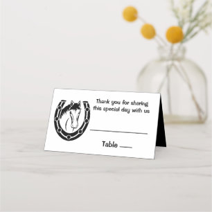 Country Wedding Black Horse Horseshoe Western Place Card