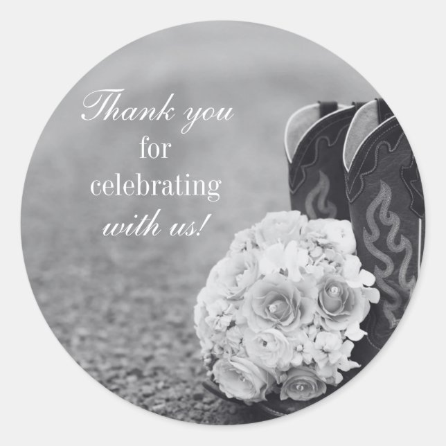 Country wedding boots thank you sticker (Front)
