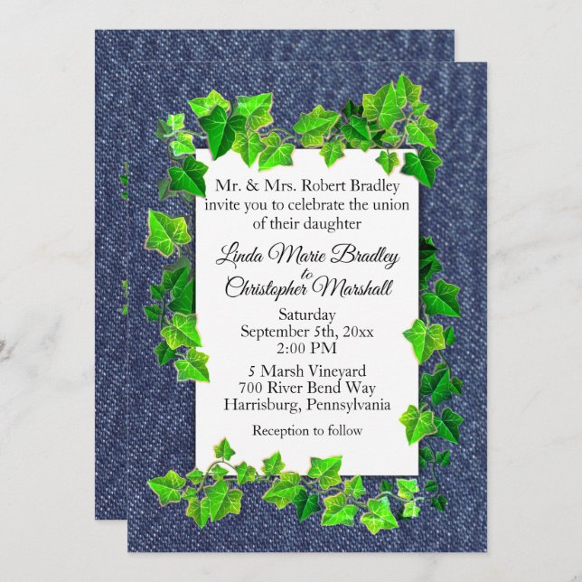 Country Wedding Denim Vines Invitation (Front/Back)