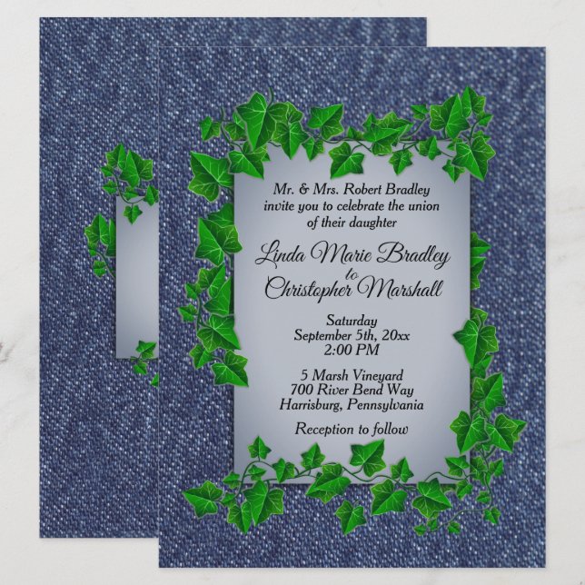 Country Wedding Denim Vines Invitation 6.5" x 8.75 (Front/Back)